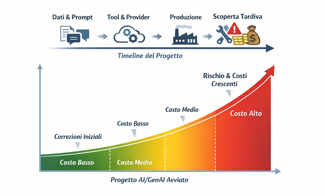 Costo del rework crescente lungo la timeline del progetto